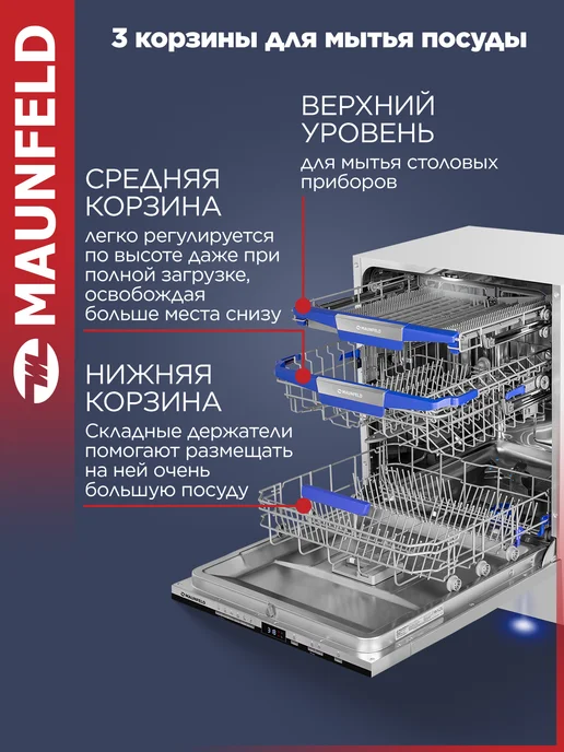 Maunfeld Посудомоечная машина MLP60230 Light Beam Inverter WiFi 60 см, серый, фото 3