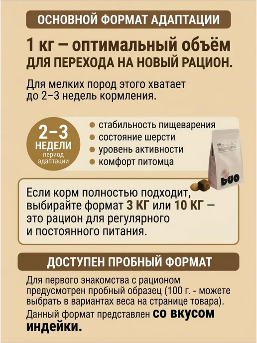Сухой корм DUO Nutrition для собак, мелкие, индейка, ягненок, 1 кг, фото 2