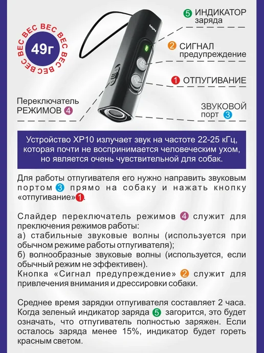 Отпугиватель собак ультразвуковой компактный, черный, фото 7