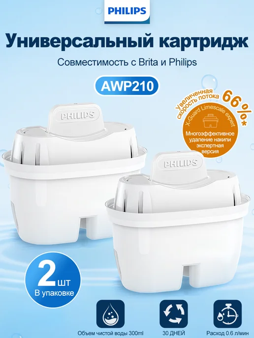 PHILIPS Фильтр для воды Брита и Филипс Универсальный, 2 шт, 2 шт