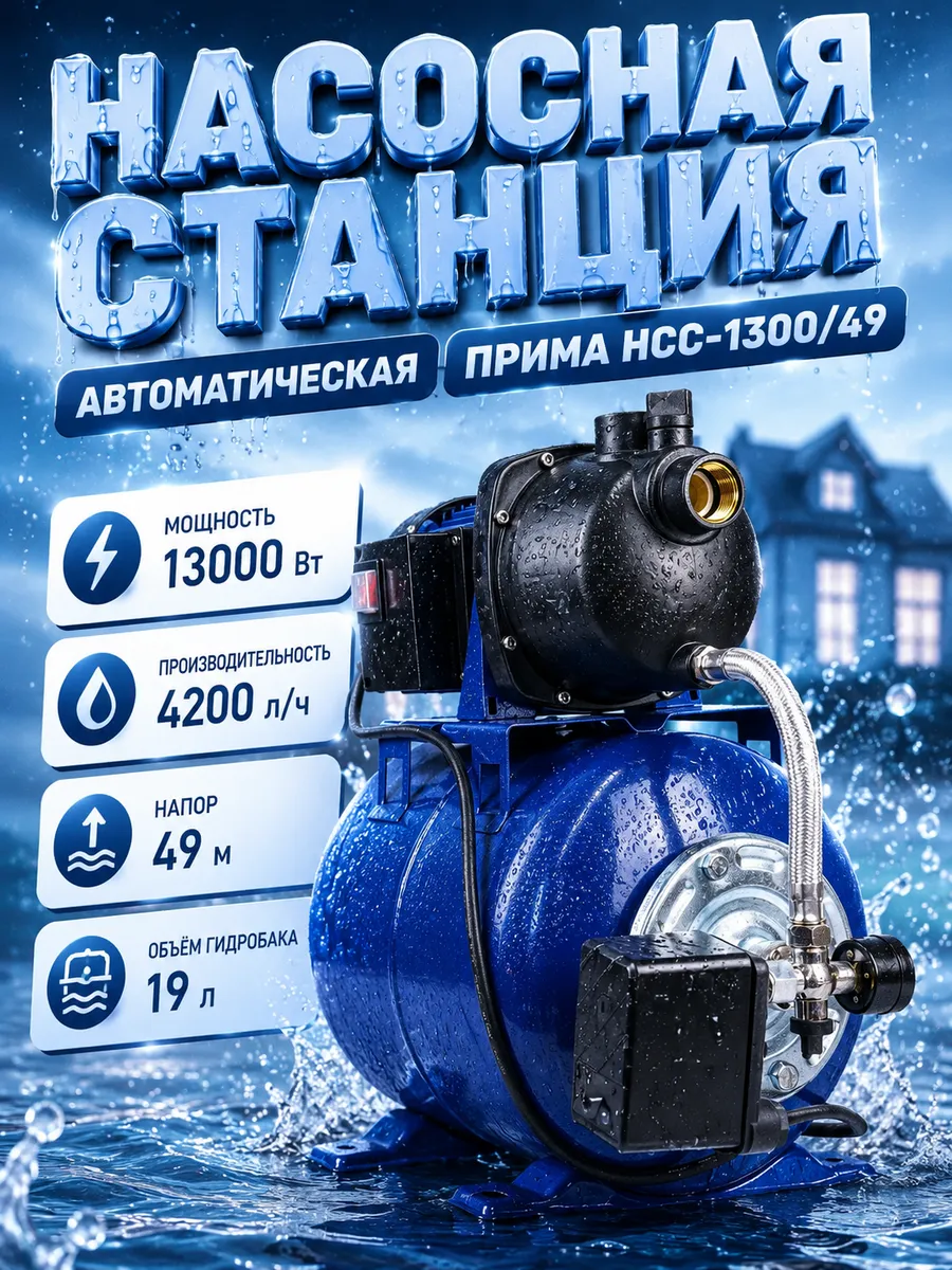 Насосная станция для воды 19 л автоматическая 1300 Вт