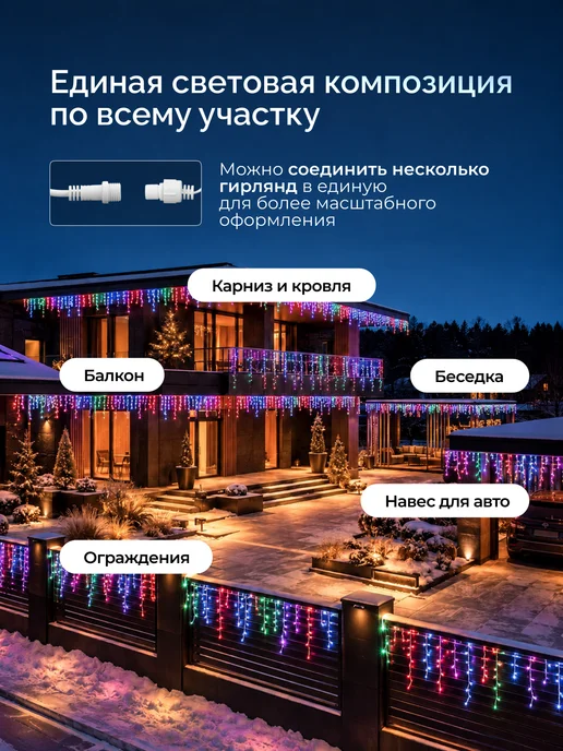 Dewlight Гирлянда уличная бахрома 36 метров на дом, 75 м, фото 6