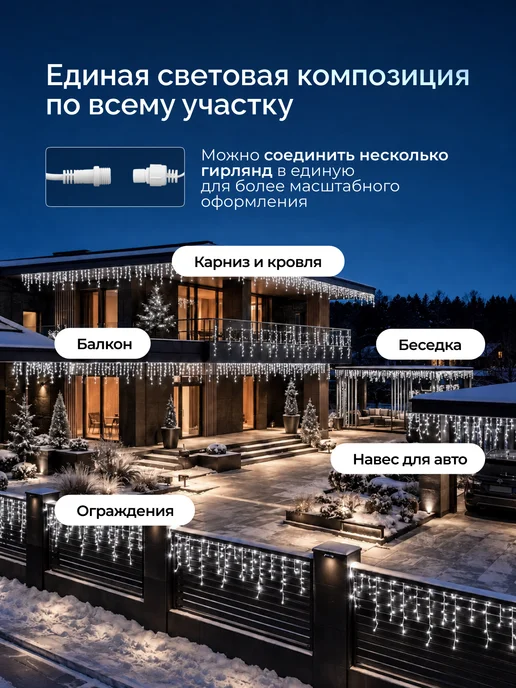 Dewlight Гирлянда уличная бахрома 50 метров на дом, 75 м, фото 5