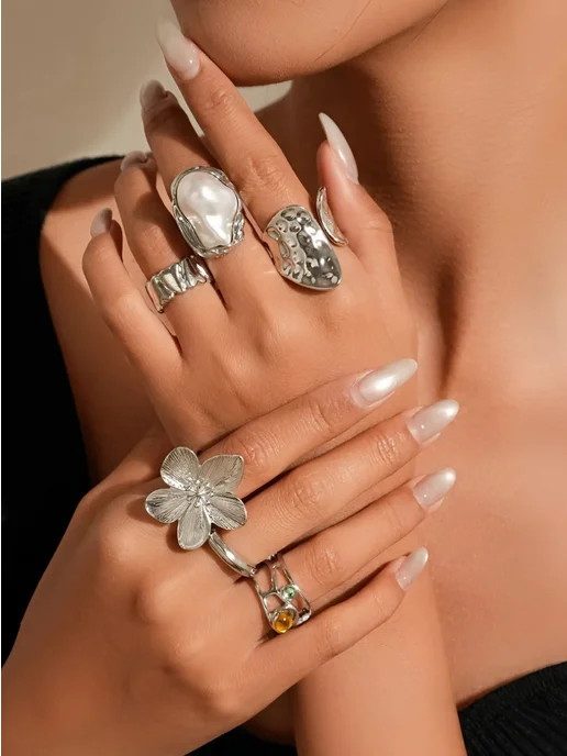 Jewelry Company&Ltd. кольца набор широкое крупное регулируемые бижутерия, белый