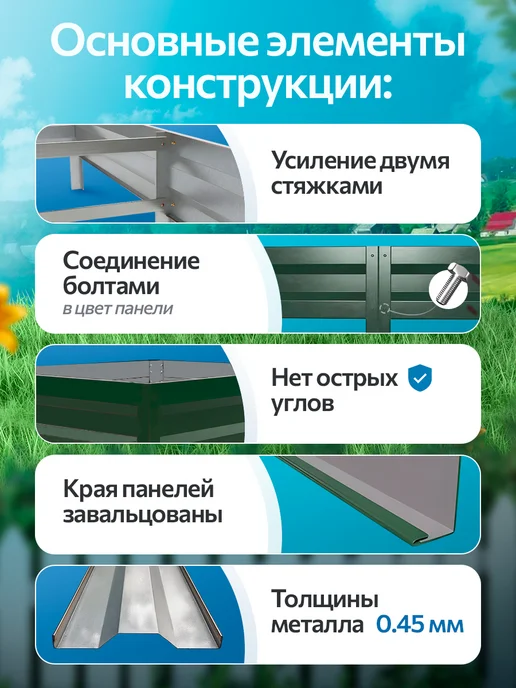 удачная грядка Грядка оцинкованная 3 м на 50 высота 30 см для огорода, 5 м, фото 3