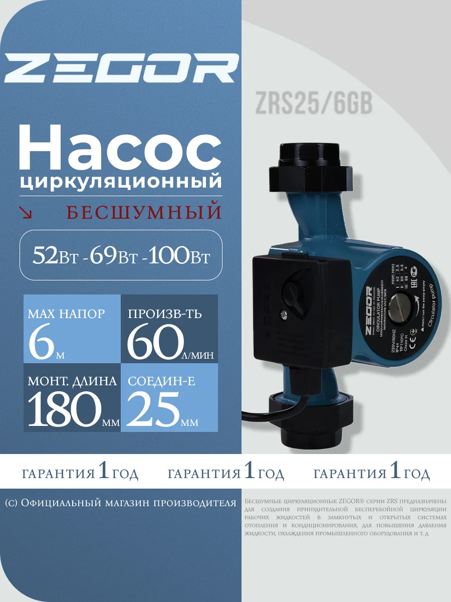 Насос циркуляционный для отопления ZRS25/6GB