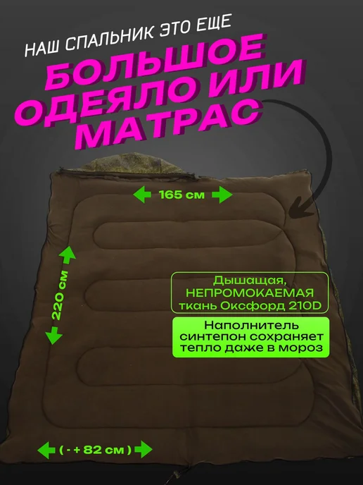 Борей Спальный мешок с капюшоном -20, зеленый, фото 3