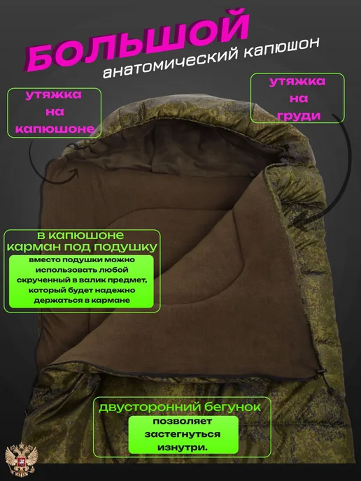 Борей Спальный мешок с капюшоном -20, зеленый, фото 4