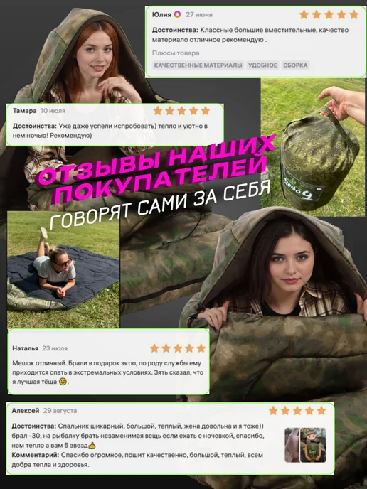 Борей Спальный мешок с капюшоном -20, зеленый, фото 7