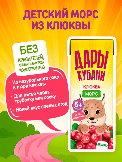 ДАРЫ КУБАНИ Морс детский Клюква Земляника 200 мл х 15 шт, 200 мл, 15 шт, фото 4