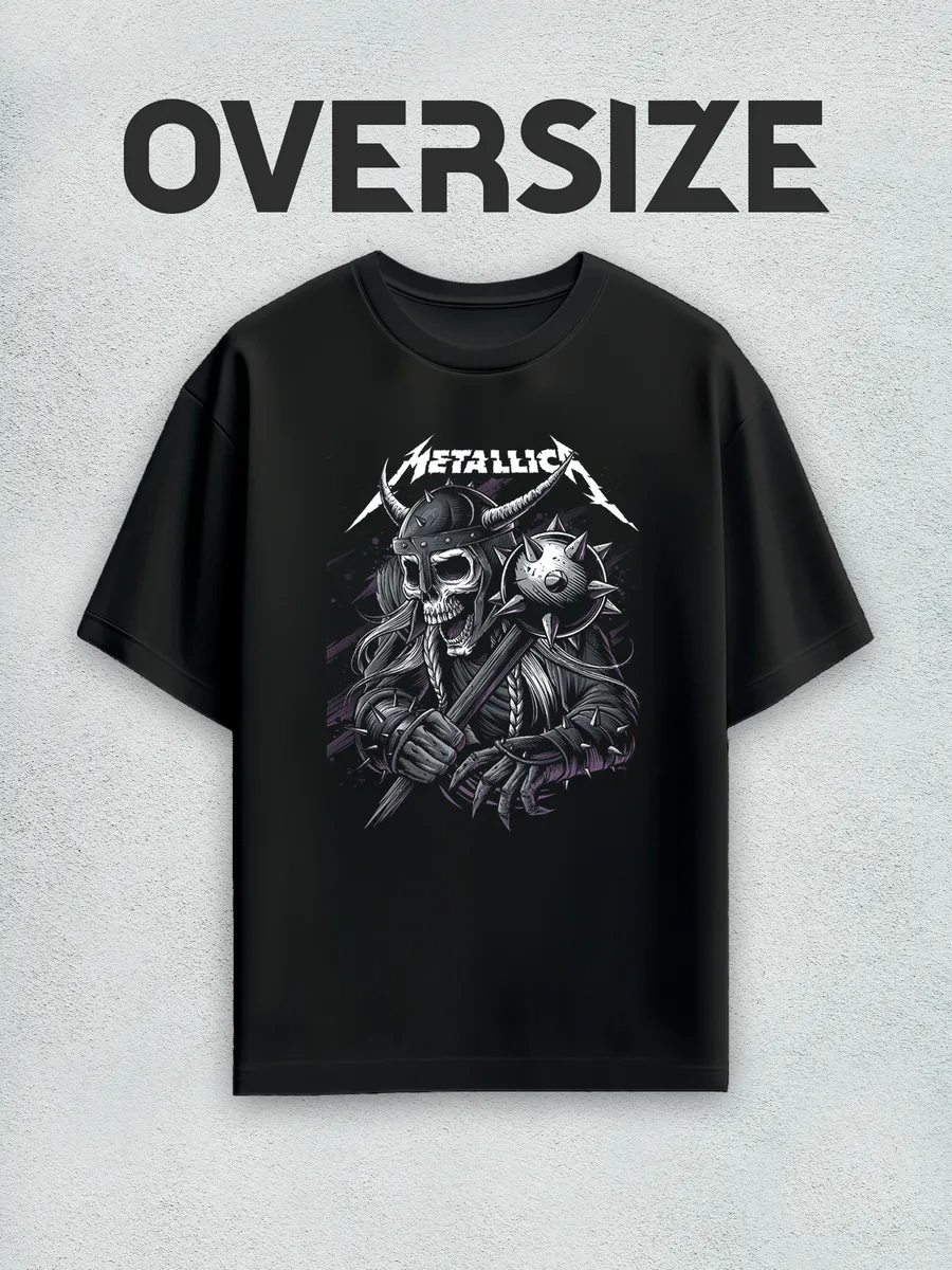 Футболка оверсайз с принтом трендовая металлика