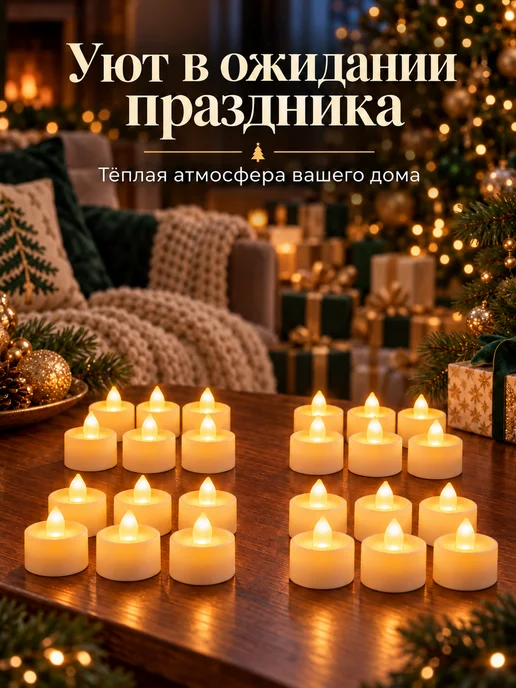 Мастерская Праздников Свечи светодиодные набор 24 шт. мерцающие на батарейках, 24 шт, фото 5