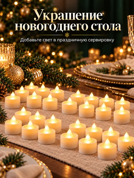 Мастерская Праздников Свечи светодиодные набор 24 шт. мерцающие на батарейках, 24 шт, фото 7