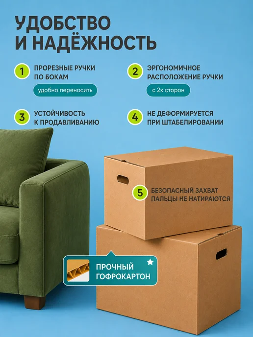 СВЕЧКА КАРТОНОВНА Коробки для переезда с ручками 60*40*40, вариант, фото 2