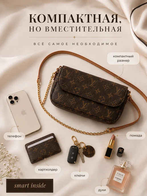 Dolce viso Клатч на цепочке Ivy Кошелек Louis Vuitton, коричневый, фото 4
