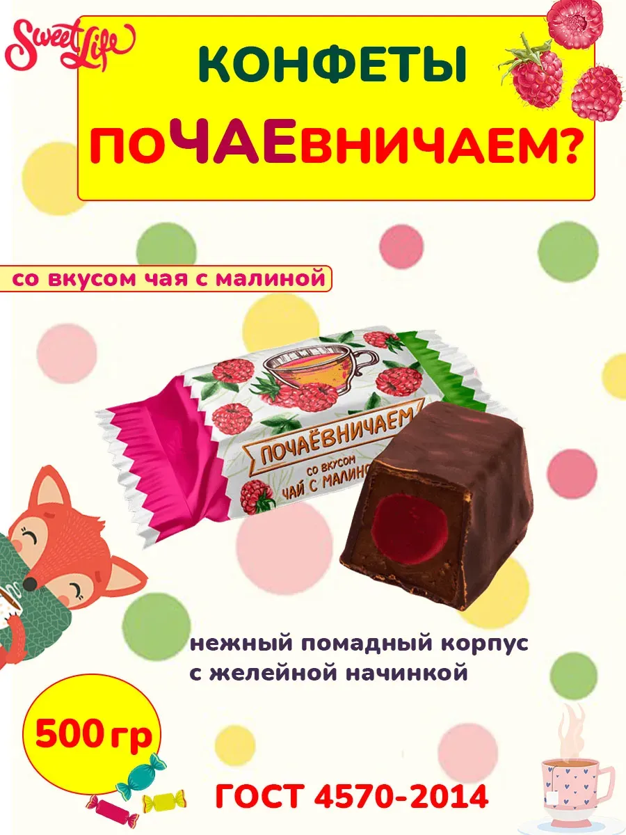 Шоколадные конфеты помадка Почаевничаем чай с малиной, 500 гр
