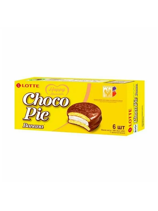 LOTTE Пирожное Choco Pie со вкусом банана, 168 г, 168 г, фото 2