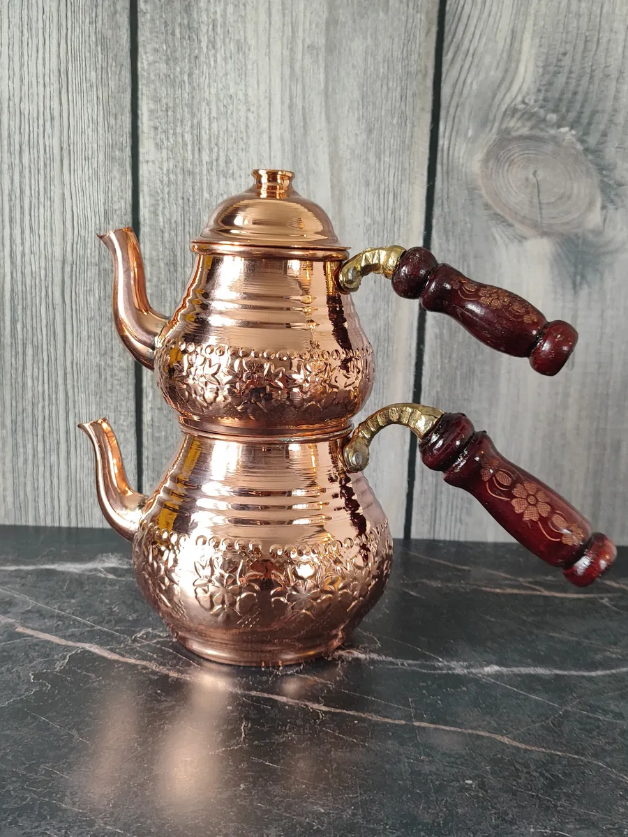 Çift Katlı Bakır Demlik, El Yapımı 500 ml + 900 ml, Türkiye 3