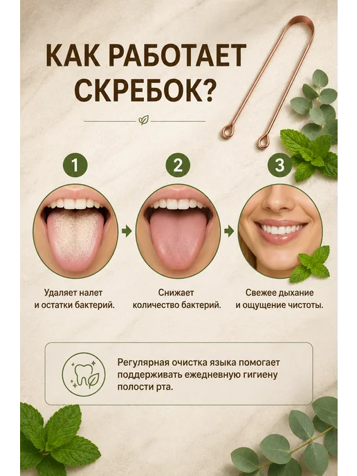 Скребок для языка медный, коричневый, фото 2