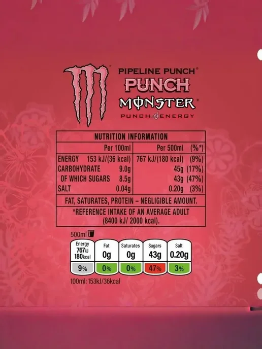 Monster Energy Ireland Энергетик Монстр Pipeline Punch, 500 мл х 12 шт, 500 мл, 12 шт, фото 7