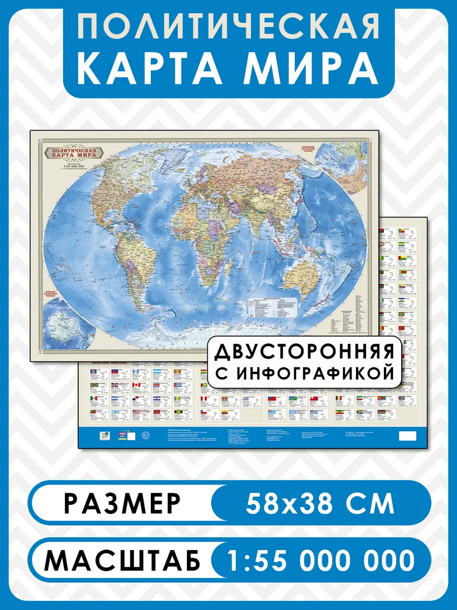 Политическая карта мира, 58х38 см