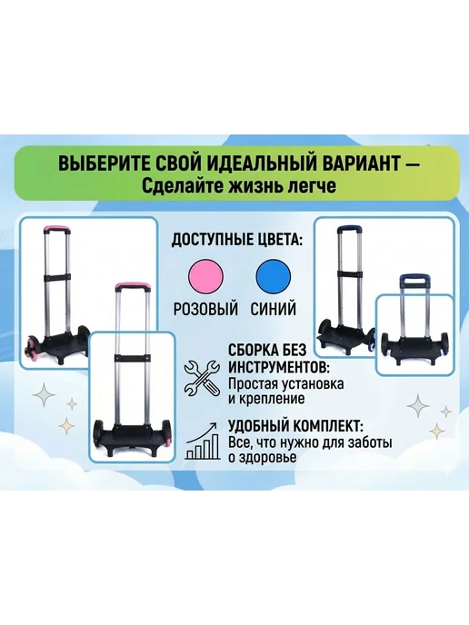 Тележка складная для рюкзака, для сумки, 6-х колесная, вариант, фото 6