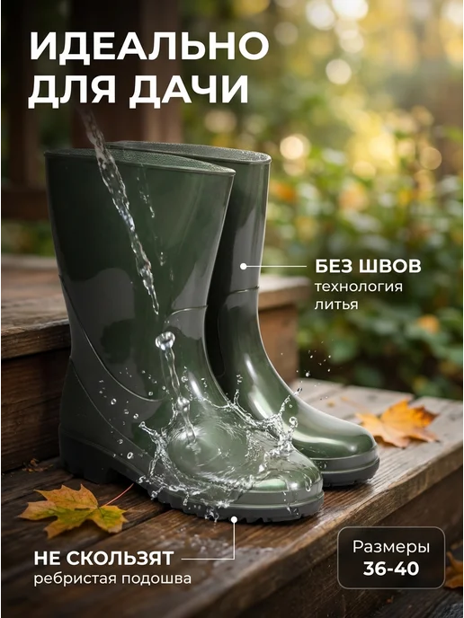 Резиновые сапоги ботинки для дачи и рыбалки ПВХ, зеленый, фото 2