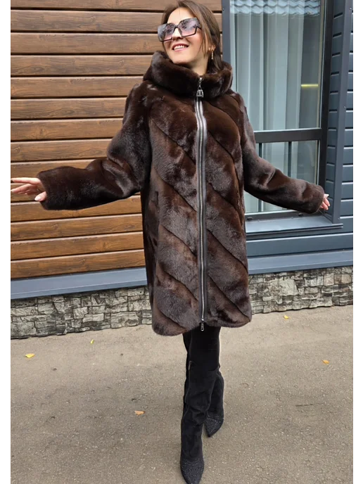 Olga Lenina Шуба двусторонняя под норку, коричневый, фото 7