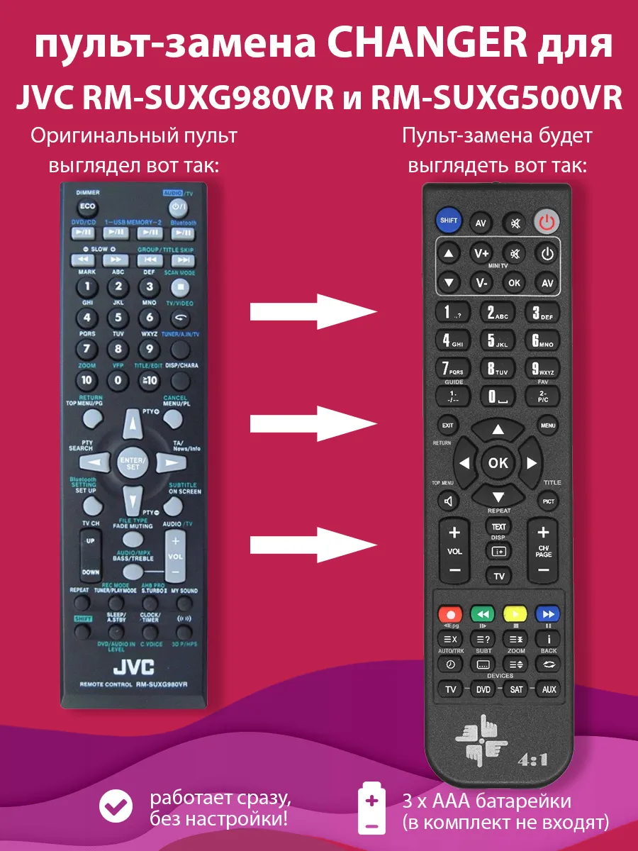 пульт-замена для JVC RM-SUXG980VR и RM-SUXG500VR