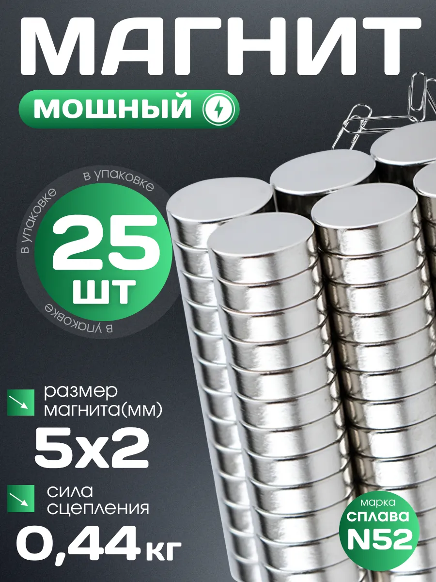 Неодимовый магнит 5х2 мм 25 шт