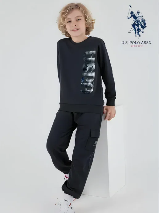 U.S. Polo Assn. Костюм для мальчика спортивный демисезонный без начеса, синий