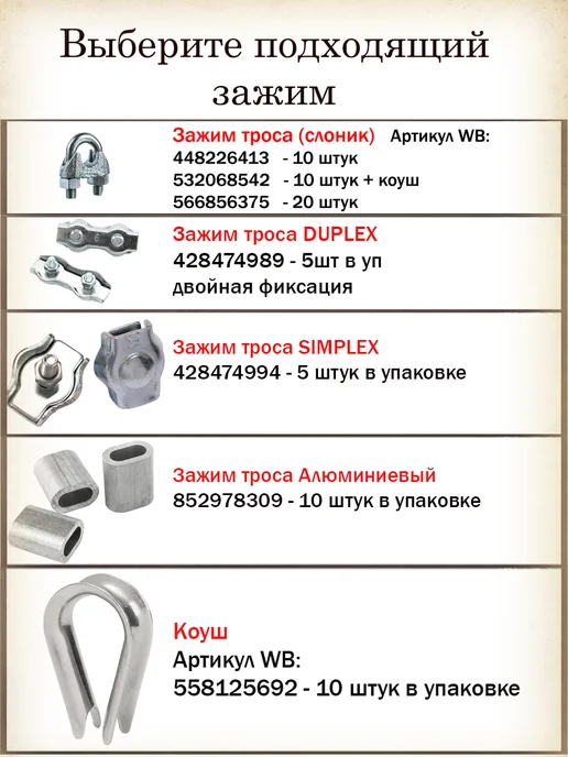 Зажим для троса 4 мм DIN 741 10 штук + коуш, серый, фото 5