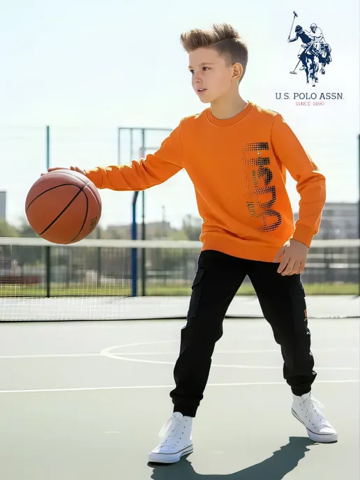 U.S. Polo Assn. Костюм для мальчика спортивный демисезонный без начеса, синий