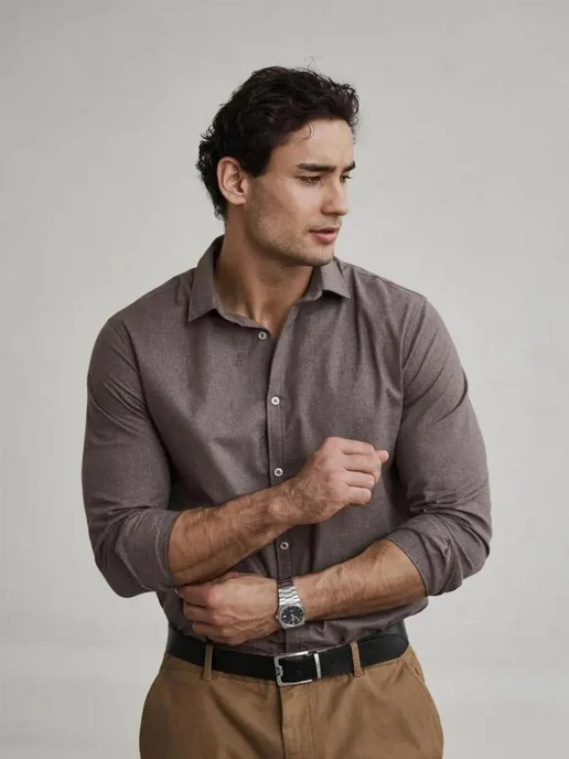 D&U mens Рубашка с длинным рукавом кашемир, коричневый, фото 2
