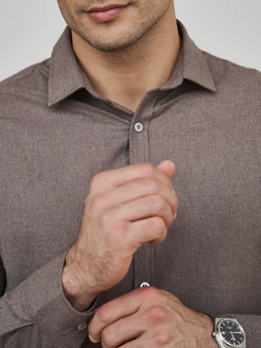 D&U mens Рубашка с длинным рукавом кашемир, коричневый, фото 4