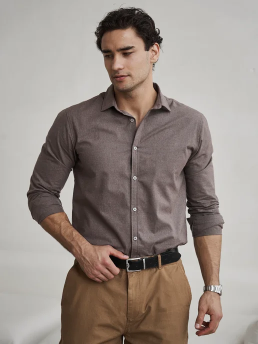 D&U mens Рубашка с длинным рукавом кашемир, коричневый, фото 8