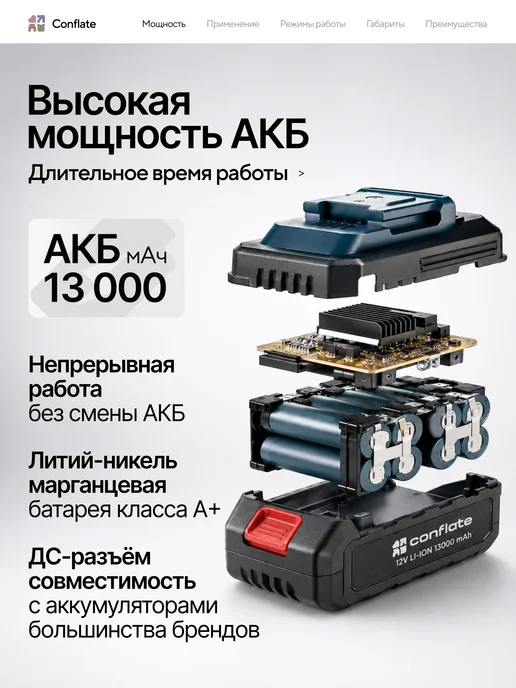 Conflate Воздуходувка аккумуляторная мощная для мангала, авто, вариант, фото 6