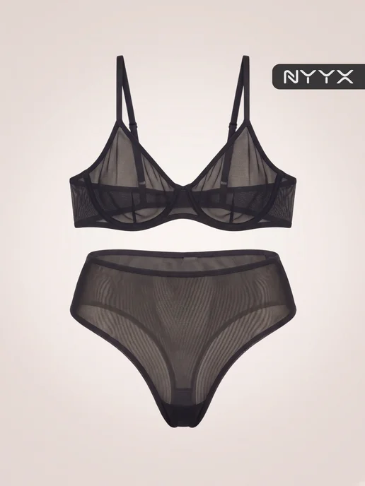 NYYX Комплект нижнего белья прозрачный красивый черный, черный, фото 3