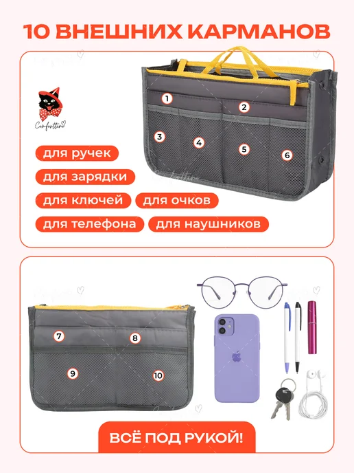Comforttino Вкладыш органайзер для сумки, серый, фото 2