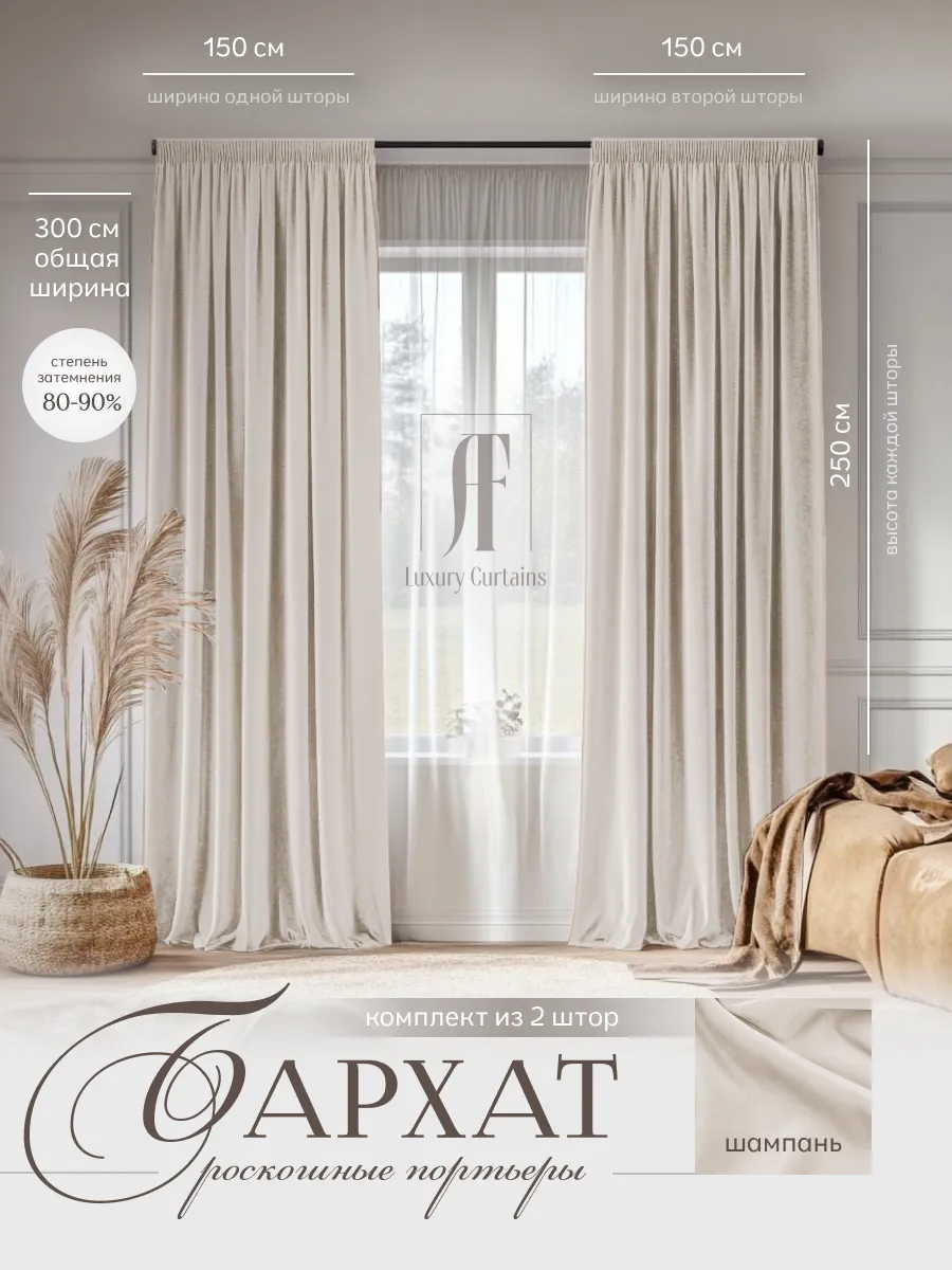 шторы 300х250 (150х150) бархат высота 250