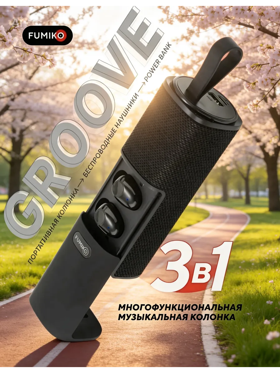 Портативная колонка GROOVE с наушниками черная