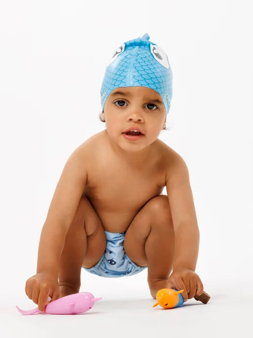 PROPERĀ Шапочка FLEXIFIT SILK EFFECT PRINT MINI FRIENDS AQUA FISH, голубой, фото 6