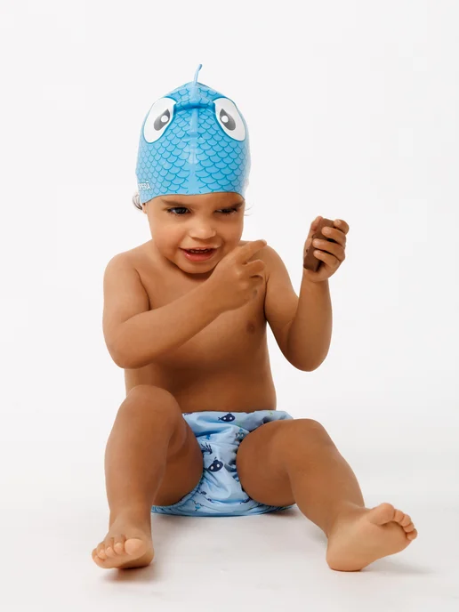 PROPERĀ Шапочка FLEXIFIT SILK EFFECT PRINT MINI FRIENDS AQUA FISH, голубой, фото 7