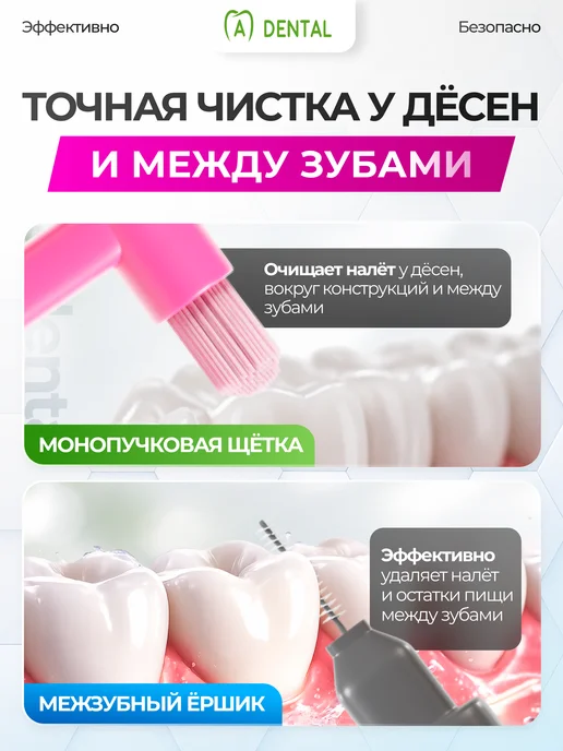 A-DENTAL Набор Монопучковая щетка 2 шт и ершик для зубов 6 шт, 2 шт, 6 шт, фото 4