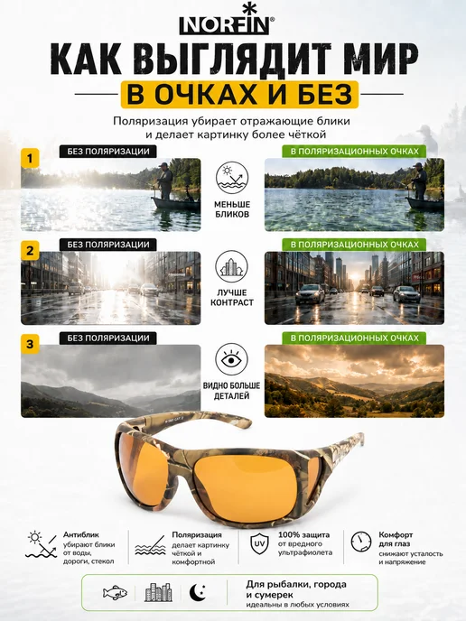 NORFIN Очки поляризационные антибликовые для водителя рыбалки, желтый, фото 2