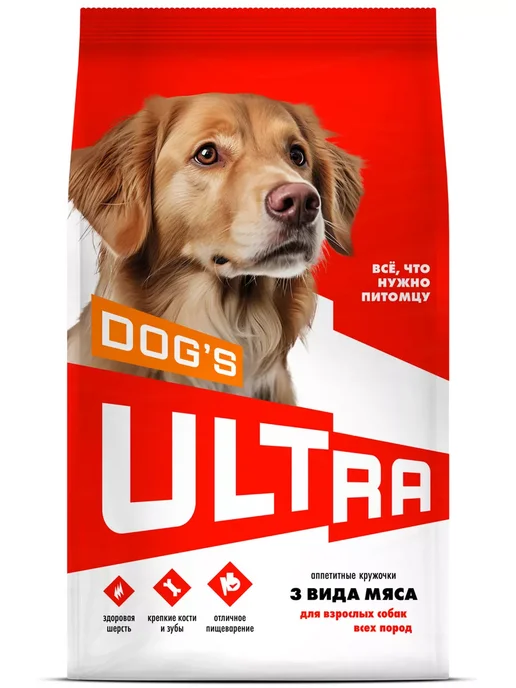 Сухой корм ULTRA Взроcлых Вида для собак, мясо, 0,6 кг