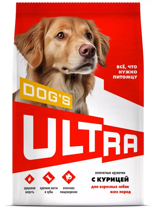 Сухой корм ULTRA Взроcлых для собак, курица, 0,6 кг