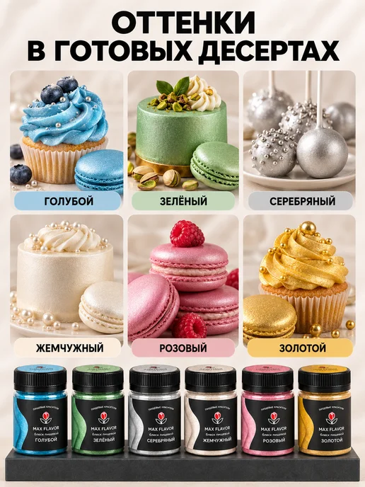 Max Flavor Кандурин кондитерский 6 цветов, блестки для торта и сдувания, 6 цв., фото 6