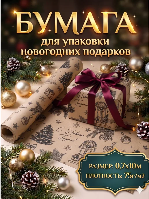 Сима-Ленд & UPAK LAND Упаковочная крафт-бумага для подарков, бежевый