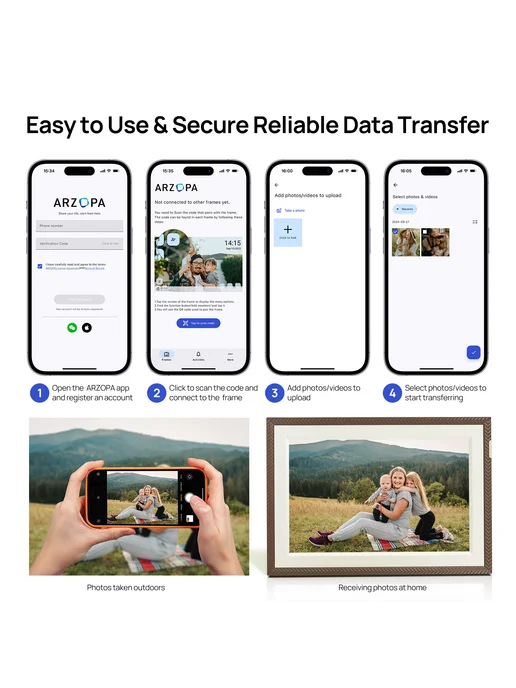 Arzopa 10.1" Цифровая сенсорная фоторамка D10 Brown, коричневый, фото 3